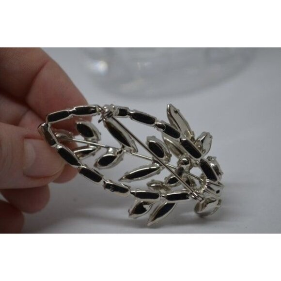 Leaf Shape Marquise Rhinestone Brooch Clear Stone Pin Vintage Costume Jewelry - Picture 2 of 9